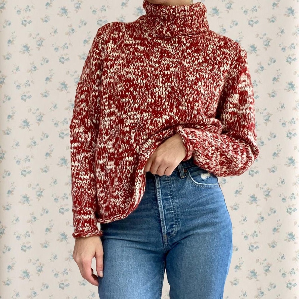 Vintage Red and White Marled Turtle Neck Sweater